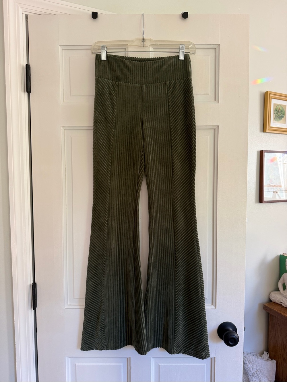 Olive Green Ribbed Flare Pants